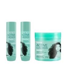 Kit Active Cachos Fattore Shampoo Condicionador 300ml Máscara 500g