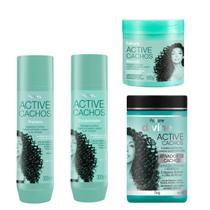 Kit Active Cachos Fattore Shampoo, Condicionador, Máscara e Ativador 4 Itens