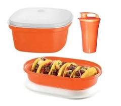 Kit Actualite Tupperware Laranja com Tampa Branca 3 peças