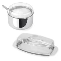 Kit Açucareiro c/ Colher Manteigueira Inox Multiuso 350 g Pote Porta Condimento Molheira Farinheira Saleiro Meleira