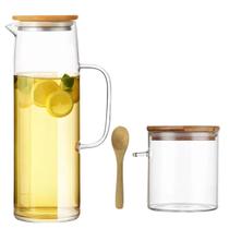 Kit Açucareiro com Tampa de Bambu + Jarra de Vidro Borossilicato 1L tampa de bambu Organização e Elegância na Cozinha