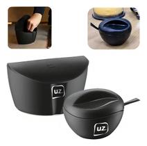 Kit Açucareiro E Saleiro Tampa Colher Plástico Preto