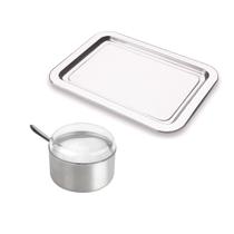 Kit Açucareiro Inox Com Tampa E Bandeja Pop Inox Retangular Café Chá Mesa Posta