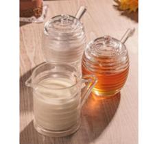 Kit Açucareiro Leiteira Meleira Vidro 3 Peças Colmeia Lyor