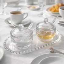 Kit Açucareiro Meleira e Bandeja Linha Pearl Bolinhas Wolff