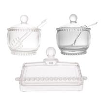 Kit Açucareiro + Meleira + Manteigueira Com Tampa De Cristal Pearl - Wolff