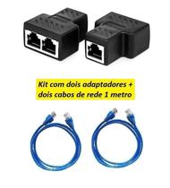 Kit Adaptador Duplicador Cabo Rede Rj45 + 2 Cabo 1M Internet