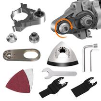 Kit Adaptador Lixadeira e Esmerilhadeira Multifunção Oscilante Rosca M14 + 9 Acessórios Disco de Corte Lixa e Raspador