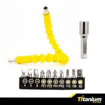 Kit Adaptador para Furadeira Eixo Extensor Soquetes Philips Tork 21 Peças Titanium Platina