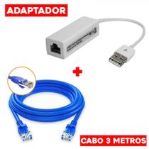 Kit Adaptador Placa de Rede Rj45 Usb Notebook Pc + Cabo de Internet 3 metros