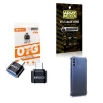 Kit Adaptador USB para Tipo C + Capinha Motorola E40 + Película 3D - HRebos