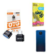 Kit Adaptador USB para Tipo C + Capinha Motorola E7 Plus + Película 9D