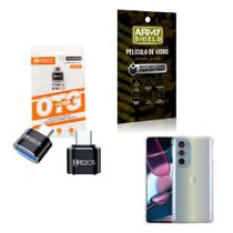 Kit Adaptador USB para Tipo C + Capinha Motorola Edge30 Pro + Película 3D - HRebos