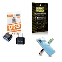 Kit Adaptador USB para Tipo C + Capinha Motorola G53 5G + Película 3D - HRebos