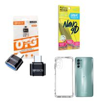 Kit Adaptador USB para Tipo C + Capinha Motorola G62 + Película 9D