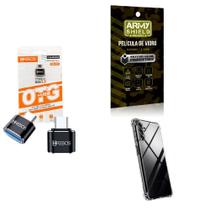 Kit Adaptador USB para Tipo C + Capinha Samsung A04 S + Película 3D