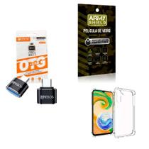 Kit Adaptador USB para Tipo C + Capinha Samsung A14 + Película 3D