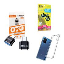 Kit Adaptador USB para Tipo C + Capinha Samsung S10 Lite + Película 9D