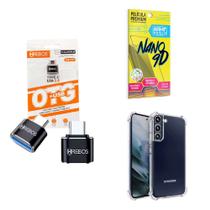 Kit Adaptador USB para Tipo C + Capinha Samsung S22 + Película 9D