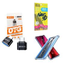 Kit Adaptador USB para Tipo C + Capinha Xiaomi Mi 9T + Película 9D