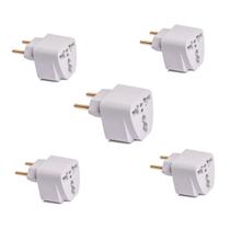 Kit Adaptadores Universais 5 Tomadas 2 Pinos Plugue Elétrico 10A Universal Compatibilidade P/ Casa
