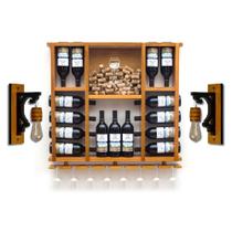 Kit Adega e Barzinho de Parede em Madeira Maciça para 15 Garrafas com Porta Rolhas e Taças Com Luminárias Colonial Retro Kit Adega e Barzinho de Parede em Madeira Maciça para 15 Garrafas com Porta Rolhas e Taças Com Luminárias Colonial Retro