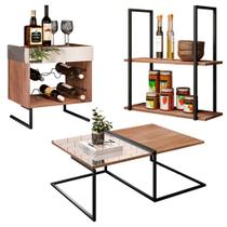 Kit Adega Mesa de Centro e Prateleira Industrial 60cm Kit Adega Mesa de Centro e Prateleira Industrial 60cm