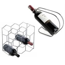 Kit Adega para 8 Garrafas + Suporte para Vinho Aco Cromado Forma