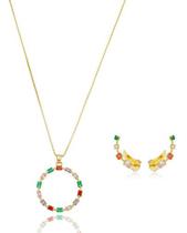 Kit Adele - Colar + Ear Cuff Zircônias Coloridas Banhado em Ouro 18k Kit Adele - Colar + Ear Cuff Zircônias Coloridas Banhado em Ouro 18k