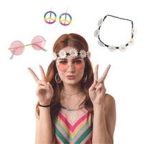 Kit Adereços Hippie Tiara Florida Óculos e Brincos Cosplay