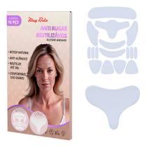 Kit Adesivo Anti Rugas Silicone Rosto e Colo Muy Bela 17 Peças Reutilizável 30x, Hipoalergênico, Efeito Lifting Noturno, Reduz Linhas de Expressão