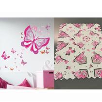 Kit Adesivo Decorativo Borboleta Rosa + 3 Toalhas de Geladeira Coruja