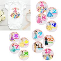 Kit adesivo Princesas rosa 12 meses mesversario bebe para colar no body