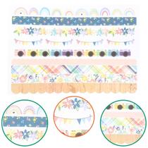 Kit Adesivo Scrapbook Borda Floral Bandeirinhas Artesanato