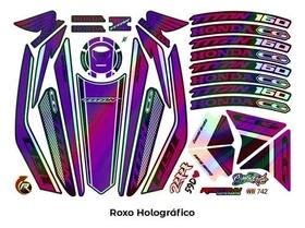 Kit Adesivos Completo Cg Titan 160 2324 Holográfico Roxo Kit Adesivos Completo Cg Titan 160 2324 Holográfico Roxo