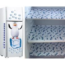 Kit Adesivos para Geladeira Pinguim Gelo Azul + 3 Toalhas para Geladeira Pinguim