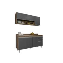 Kit Aéreo Maya e Balcão Ayla 150cm C/ Tampo Freijó com Grafite - Belliv Decor