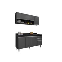 Kit Aéreo Maya e Balcão Ayla 150cm C/ Tampo Preto com Grafite - Belliv Decor