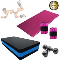 Kit Aeróbico Caneleira Rosa +Step+Halter 2Kg+Colchonete Rosa