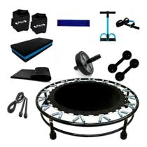 Kit Aeróbico Mini Jump + halter 2kg + caneleira2 + step + Colchonete + extensor + roda + mini band médio + corda