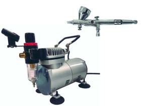 Kit Aerografia ONETOOLS - Compressor Ar Direto Aerografia + Aerógrafo 0,25mm 9CC Copo Fixo