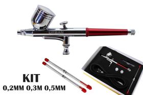 Kit aerógrafo de gravidade dupla ação bico 0,2mm 0,3mm 0,5mm 7ml com 10 pçs UR511K
