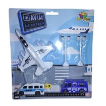Kit Aeroporto Com 5 Peças - Avião Com Caminhão Brinquedo Menino - ART BRINK