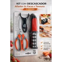Kit Afiador de Facas Profissional + Tesoura + Descascador 3 Peças Amolador Manual Cozinha Multifunci