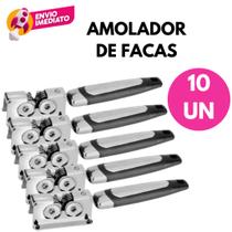 Kit Afiador e Amolador De Facas E Tesouras Em Inox Com Cabo ABS Manual Profissional Cozinha