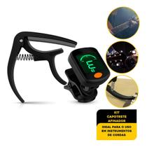Kit Afinador Digital Cromático Clip + Capotraste Para Violão Guitarra Baixo Ukulele