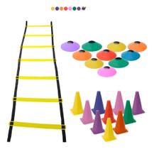 Kit Agilidade 10 Cones 10 Chapeu Chines + Escada 7 Degraus