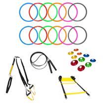 Kit Agilidade Argolas Mini Bambolês Trx Cones e Corda Aço Kit Agilidade Argolas Mini Bambolês Trx Cones e Corda Aço
