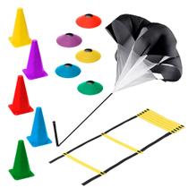 Kit Agilidade Funcional Paraquedas, 1 Escada, 5 Cones e 5 Chapéus para Treinamento Intenso de Velocidade