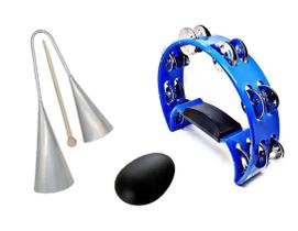 Kit Agogo Duplo + Pandeirola Meia Lua + Ovinho